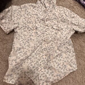 Short Sleeve Floral Button-Up Shirt - Cream & Light Blue